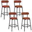 ID MARKET - Lot de 4 tabourets de bar MIKI dossier incurvé en tissu chenille terracotta pieds en métal noir - vignette