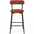 ID MARKET - Lot de 4 tabourets de bar MIKI dossier incurvé en tissu chenille terracotta pieds en métal noir - vignette