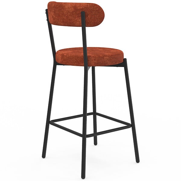 ID MARKET - Lot de 4 tabourets de bar MIKI dossier incurvé en tissu chenille terracotta pieds en métal noir - large