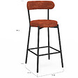 ID MARKET - Lot de 4 tabourets de bar MIKI dossier incurvé en tissu chenille terracotta pieds en métal noir - vignette