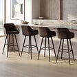 ID MARKET - Lot de 4 tabourets de bar JANY pivotants avec accoudoirs en velours noir et pieds bois noir - vignette