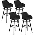 ID MARKET - Lot de 4 tabourets de bar JANY pivotants avec accoudoirs en velours noir et pieds bois noir - vignette