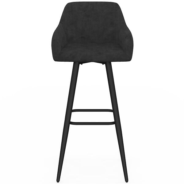 ID MARKET - Lot de 4 tabourets de bar JANY pivotants avec accoudoirs en velours noir et pieds bois noir - large