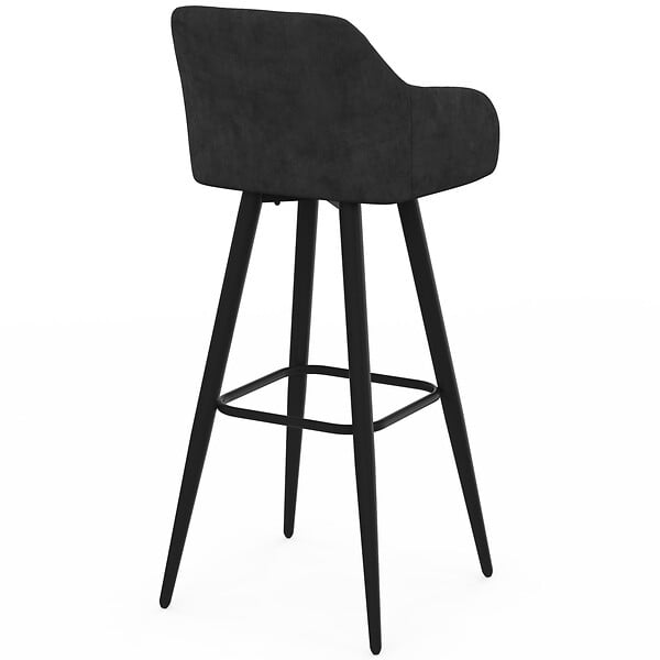 ID MARKET - Lot de 4 tabourets de bar JANY pivotants avec accoudoirs en velours noir et pieds bois noir - large
