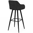ID MARKET - Lot de 4 tabourets de bar JANY pivotants avec accoudoirs en velours noir et pieds bois noir - vignette