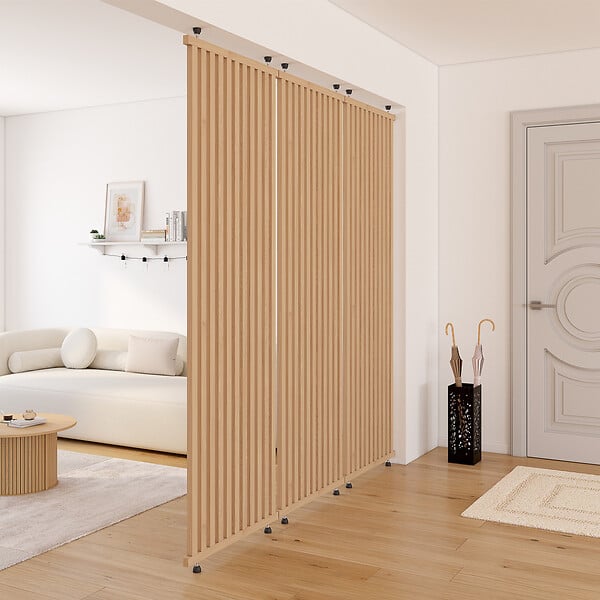 ID MARKET - Cloison de séparation claustra 250 x 80 cm en tasseaux de bois coloris chêne - large