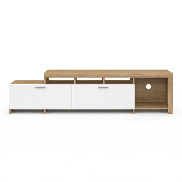ID MARKET - Meuble TV  180 cm MALO  bois et placards blancs - large