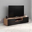 ID MARKET - Meuble TV 140 cm ELI bois façon hêtre portes noires - vignette