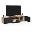 ID MARKET - Meuble TV 140 cm ELI bois façon hêtre portes noires - vignette