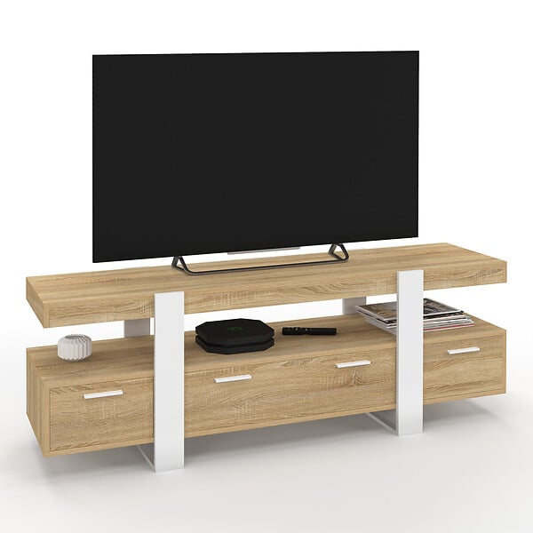 ID MARKET - Meuble TV 140 cm PHOENIX avec tiroirs bois et blanc - large