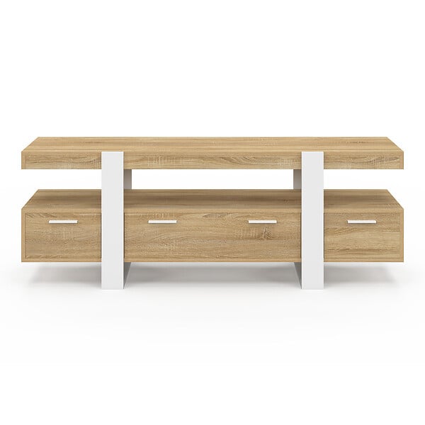 ID MARKET - Meuble TV 140 cm PHOENIX avec tiroirs bois et blanc - large