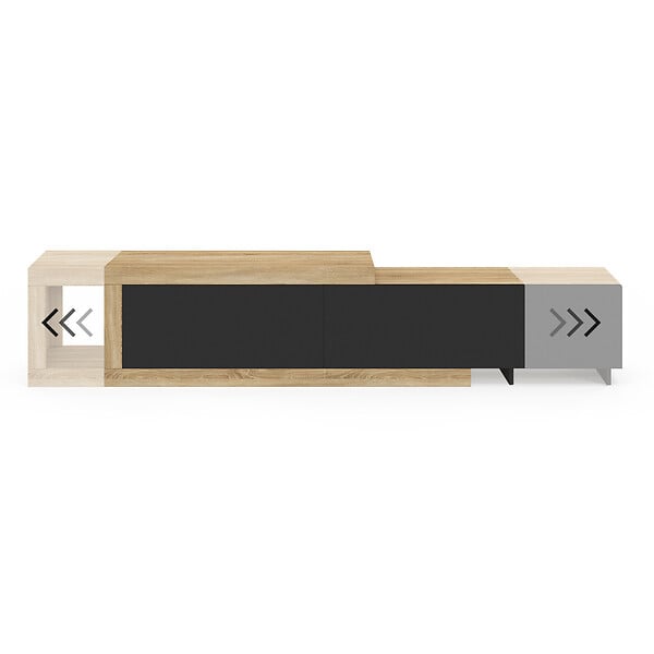 ID MARKET - Meuble TV extensible 140-200 cm RAPHAEL 2 portes bois et noir - large