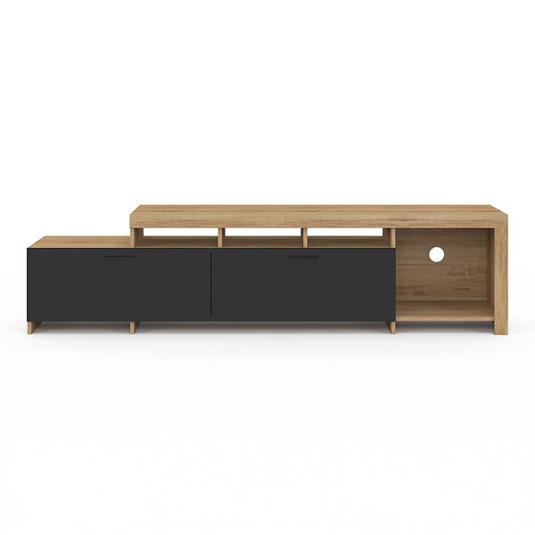 ID MARKET - Meuble TV  180 cm MALO  bois et placards noirs - large