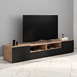 ID MARKET - Meuble TV 180 cm ELI bois façon hêtre portes noires - vignette
