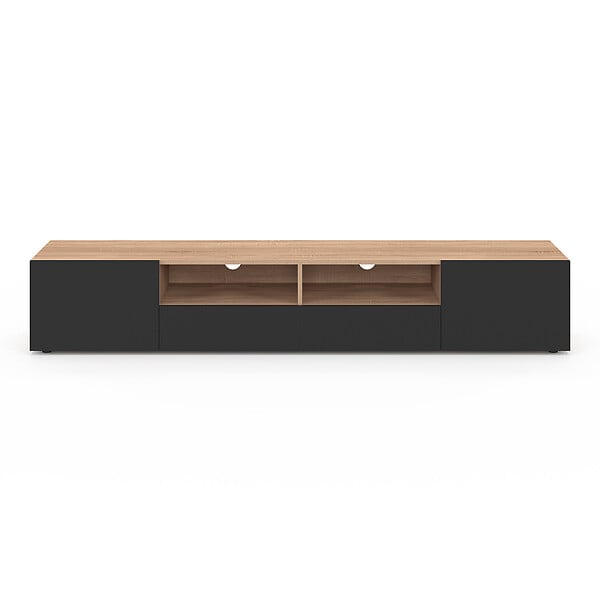 ID MARKET - Meuble TV 180 cm ELI bois façon hêtre portes noires - large
