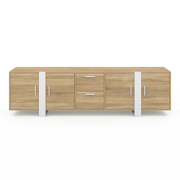 ID MARKET - Meuble TV 180 cm PHOENIX 4 portes + 2 tiroirs bois et blanc - large