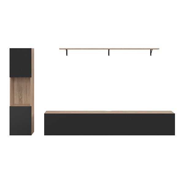 ID MARKET - Ensemble meuble TV 180 cm avec colonne et étagère ELIO bois et noir - large