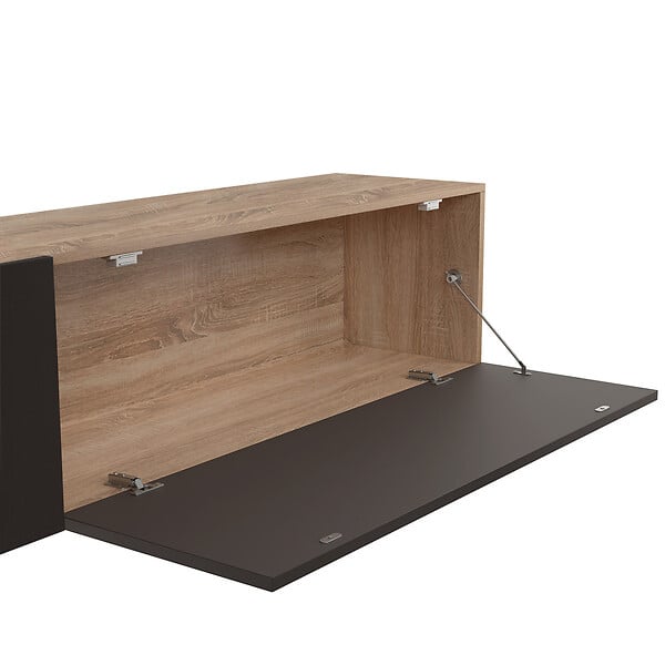 ID MARKET - Ensemble meuble TV 180 cm avec colonne et étagère ELIO bois et noir - large