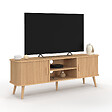 ID MARKET - Meuble TV 140 cm ROMIE 2 portes coulissantes lattes tasseau bois coloris chêne - vignette