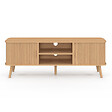 ID MARKET - Meuble TV 140 cm ROMIE 2 portes coulissantes lattes tasseau bois coloris chêne - vignette