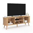 ID MARKET - Meuble TV 140 cm ROMIE 2 portes coulissantes lattes tasseau bois coloris chêne - vignette