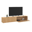 ID MARKET - Meuble TV 180 cm suspendu JULIETTE 2 portes lattes tasseau bois coloris chêne - vignette