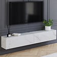ID MARKET - Meuble TV 180 cm suspendu ELIO 2 portes bois effet marbre - vignette