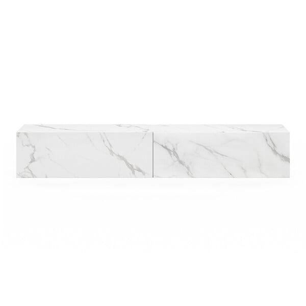 ID MARKET - Meuble TV 180 cm suspendu ELIO 2 portes bois effet marbre - large