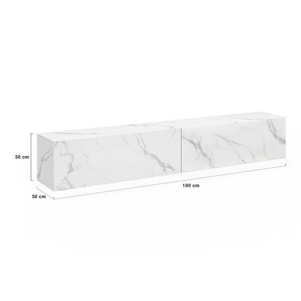 ID MARKET - Meuble TV 180 cm suspendu ELIO 2 portes bois effet marbre - large