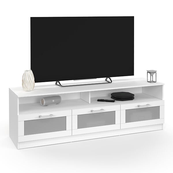 ID MARKET - Meuble TV 140 cm VITO portes givrées blanc - large