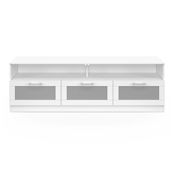 ID MARKET - Meuble TV 140 cm VITO portes givrées blanc - large