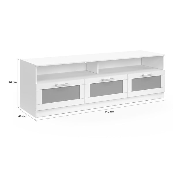 ID MARKET - Meuble TV 140 cm VITO portes givrées blanc - large