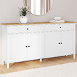 ID MARKET - Buffet 160cm ACHILLE 4 portes et 2 tiroirs blanc et plateau bois - vignette
