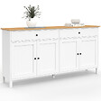 ID MARKET - Buffet 160cm ACHILLE 4 portes et 2 tiroirs blanc et plateau bois - vignette