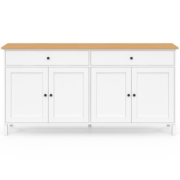 ID MARKET - Buffet 160cm ACHILLE 4 portes et 2 tiroirs blanc et plateau bois - large