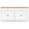 ID MARKET - Buffet 160cm ACHILLE 4 portes et 2 tiroirs blanc et plateau bois - vignette