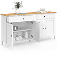 ID MARKET - Buffet 160cm ACHILLE 4 portes et 2 tiroirs blanc et plateau bois - vignette