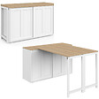 ID MARKET - Buffet extensible 120 cm 2 portes coulissantes avec table à manger rotative et pliable JANGO 2 à 4 personnes blanc et bois - vignette