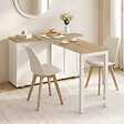 ID MARKET - Buffet extensible 120 cm 2 portes coulissantes avec table à manger rotative et pliable JANGO 2 à 4 personnes blanc et bois - vignette