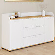ID MARKET - Buffet 140 cm JABA 4 portes avec rebord blanc et plateau bois façon hêtre - vignette