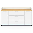 ID MARKET - Buffet 140 cm JABA 4 portes avec rebord blanc et plateau bois façon hêtre - vignette