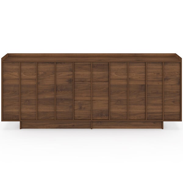 ID MARKET - Buffet 200 cm ROSIE 4 portes et 3 tiroirs façon noyer design minimaliste - large