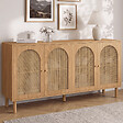 ID MARKET - Buffet 160 cm VLORA 4 portes forme arche bois et cannage - vignette