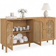 ID MARKET - Buffet 160 cm VLORA 4 portes forme arche bois et cannage - vignette