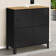 ID MARKET - Buffet d'appoint casier 70 cm ESTER 4 portes en métal noir plateau bois design industriel - vignette