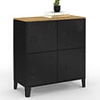 ID MARKET - Buffet d'appoint casier 70 cm ESTER 4 portes en métal noir plateau bois design industriel - vignette