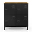 ID MARKET - Buffet d'appoint casier 70 cm ESTER 4 portes en métal noir plateau bois design industriel - vignette