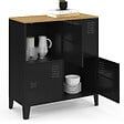 ID MARKET - Buffet d'appoint casier 70 cm ESTER 4 portes en métal noir plateau bois design industriel - vignette