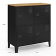 ID MARKET - Buffet d'appoint casier 70 cm ESTER 4 portes en métal noir plateau bois design industriel - vignette