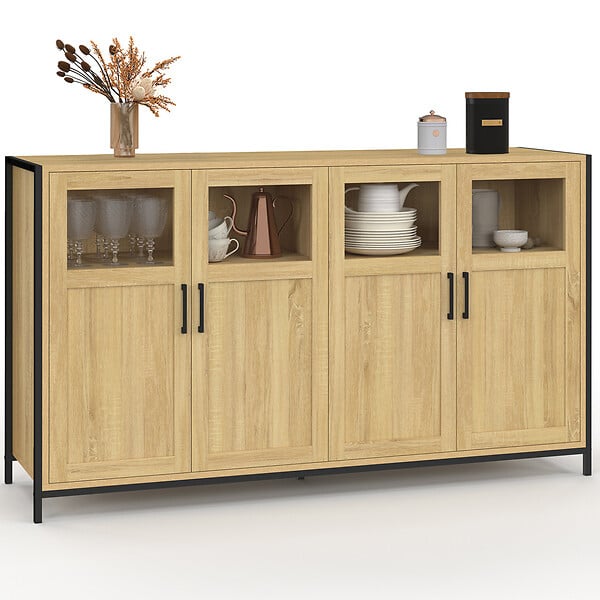 ID MARKET - Buffet 140 cm DETROIT 4 portes avec vitrines design industriel - large